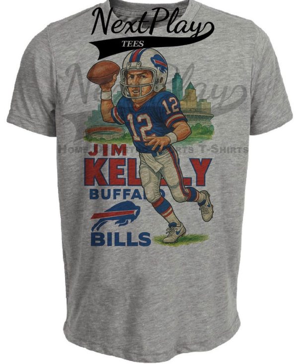 Buffalo Bills Jim Kelly Exclusive Retro Football City Artwork Heather Gray Sublimated T-Shirt