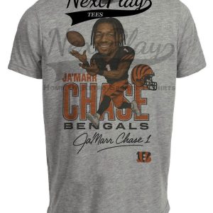 Cincinnati Bengals Ja’Marr Chase Retro Caricature Football Artwork Heather Gray Sublimated T-Shirt