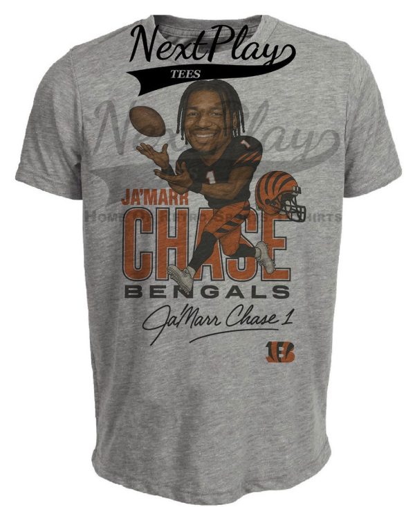 Cincinnati Bengals Ja’Marr Chase Retro Caricature Football Artwork Heather Gray Sublimated T-Shirt
