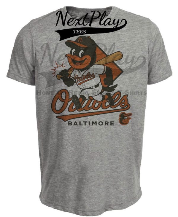 Baltimore Orioles Mascot Retro Baseball Artwork Heather Gray Sublimated T-Shirt