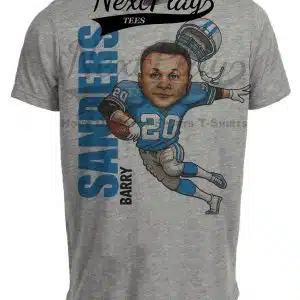 Detroit Lions Barry Sanders Retro Football 1995 Artwork Heather Gray Sublimated T-Shirt