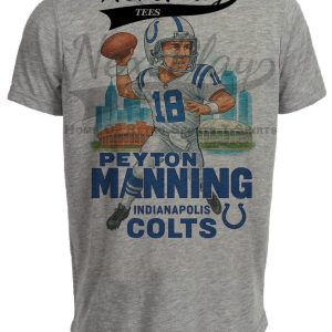 Indianapolis Colts Peyton Manning Exclusive Retro Football City Artwork Heather Gray Sublimated T-Shirt