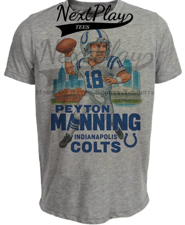 Indianapolis Colts Peyton Manning Exclusive Retro Football City Artwork Heather Gray Sublimated T-Shirt