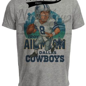 Dallas Cowboys Troy Aikman Exclusive Retro Football City Artwork Heather Gray Sublimated T-Shirt