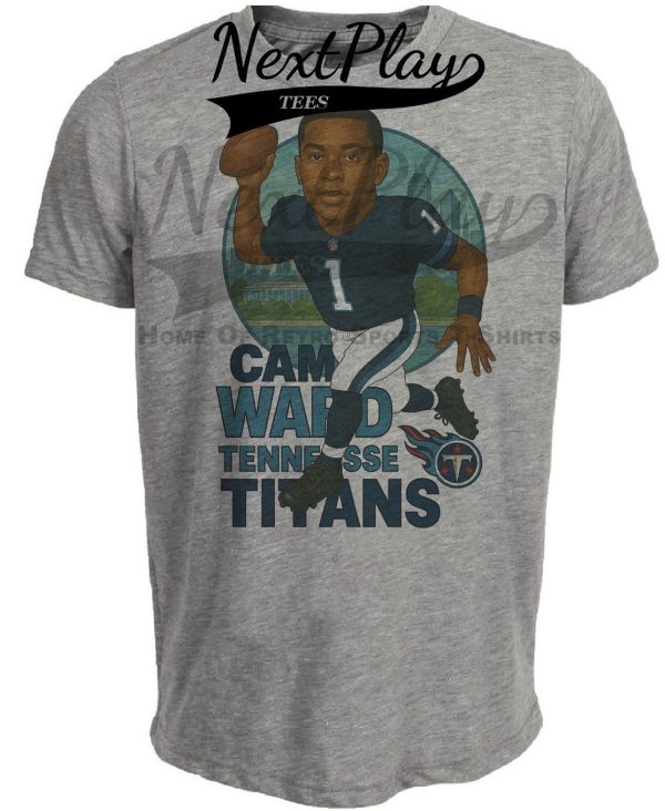 Tennessee Titans Cam Ward Exclusive Retro Football City Artwork Heather Gray Sublimated T-Shirt