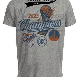 Oklahoma City Thunder The Finals Champs Exclusive Retro Basketball Artwork Heather Gray Sublimated T-Shirt