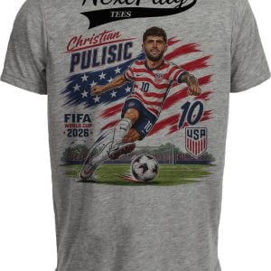 USA Christian Pulisic World Cup Soccer Caricature Gray Sublimated T-Shirt