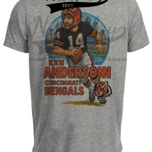 Cincinnati Bengals Ken Anderson Exclusive Retro Football City Artwork Heather Gray Sublimated T-Shirt