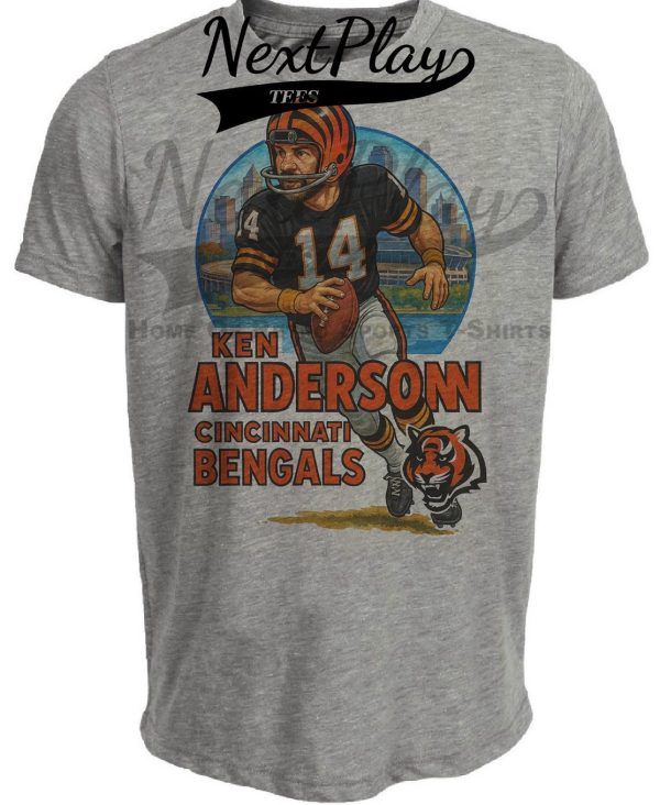 Cincinnati Bengals Ken Anderson Exclusive Retro Football City Artwork Heather Gray Sublimated T-Shirt