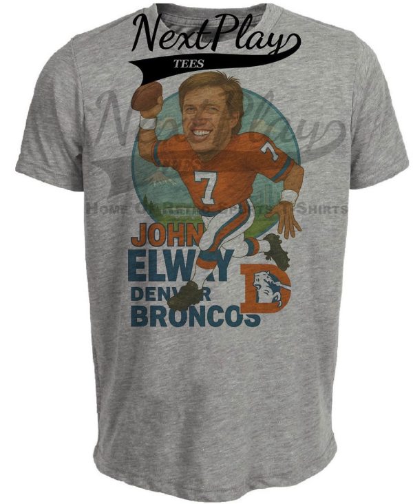 Denver Broncos John Elway Exclusive Retro Football City 1989 Artwork Heather Gray Sublimated T-Shirt