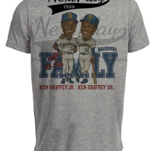 Seattle Mariners Ken Griffey Jr. & Sr. Family Retro Baseball Artwork Heather Gray Sublimated T-Shirt