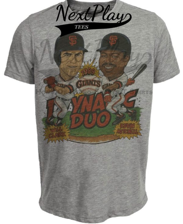San Francisco Giants Dynamic Duo Will Clark & Kevin Mitchell Exclusive Retro Baseball 1989 Artwork Heather Gray Sublimated T-Shirt
