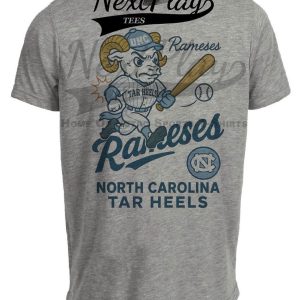 North Carolina Tar Heels Rameses Mascot Retro Baseball Artwork Heather Gray Sublimated T-Shirt