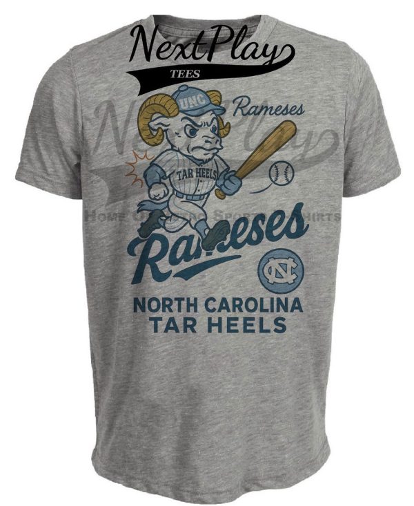 North Carolina Tar Heels Rameses Mascot Retro Baseball Artwork Heather Gray Sublimated T-Shirt
