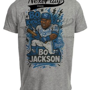 Kansas City Royals Bo Jackson Retro Baseball Bo Knows Artwork Heather Gray Sublimated T-Shirt