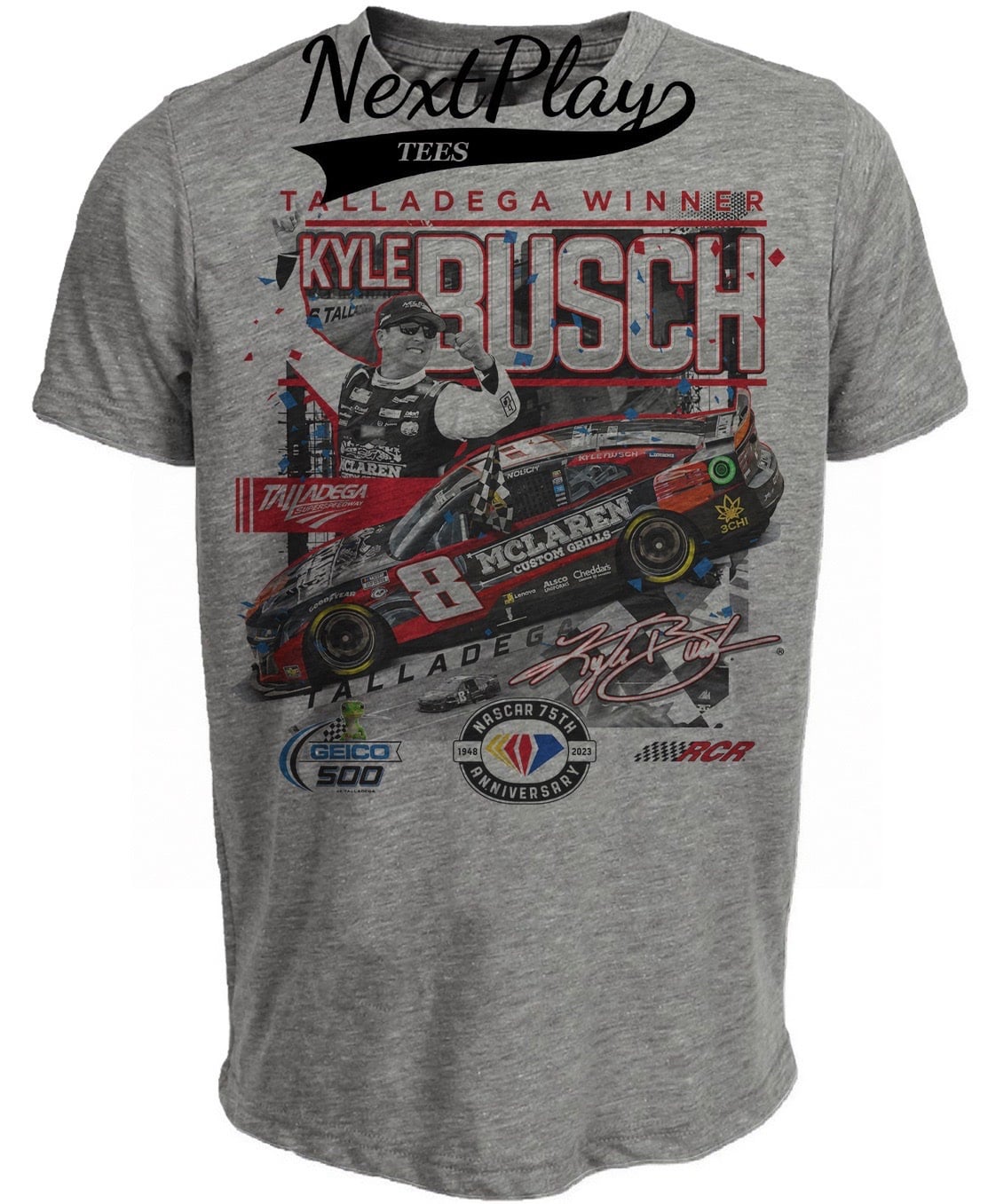 Kyle Busch Talladega Retro Racing Gray Sublimated T-Shirt
