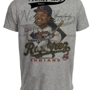 Cleveland Indians Manny Ramirez Exclusive Retro Caricature Baseball 1993 Artwork Heather Gray Sublimated T-Shirt
