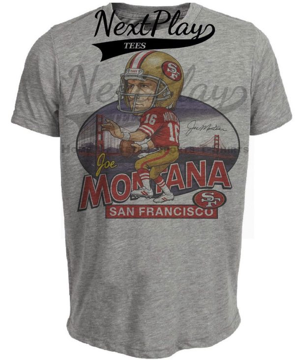 San Francisco 49ers Joe Montana Retro Football 1985 Artwork Heather Gray Sublimated T-Shirt