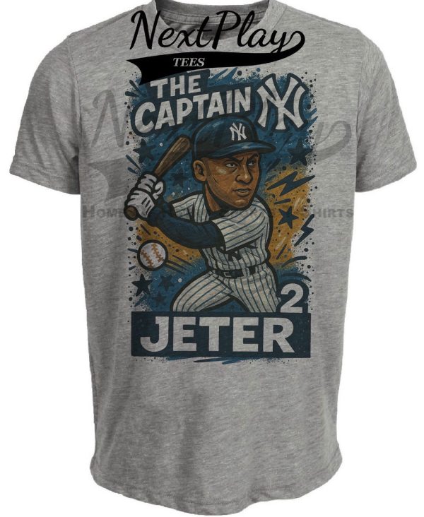 New York Yankees Derek Jeter The Captain Exclusive Retro Baseball Graffiti Artwork Heather Gray Sublimated T-Shirt