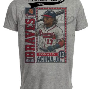 Atlanta Braves Ronald Acuna Jr. Retro Baseball Artwork Heather Gray Sublimated T-Shirt
