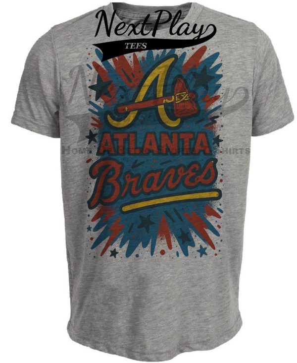 Atlanta Braves Graffiti Exclusive Retro Baseball Artwork Heather Gray Sublimated T-Shirt