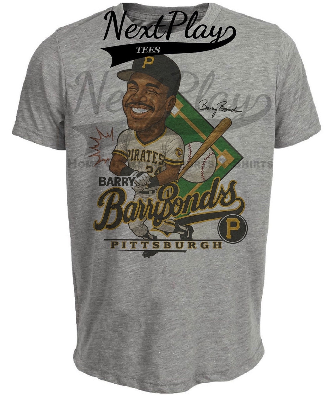 Pittsburgh Pirates Barry Bonds Exclusive Retro Baseball 1986 Artwork Heather Gray Sublimated T-Shirt