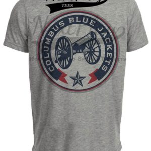 Columbus Blue Jackets Retro Hockey Star Cannon Artwork Heather Gray Sublimated T-Shirt