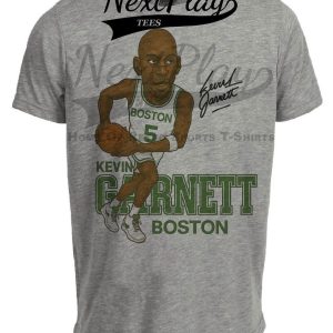 Boston Celtics Kevin Garnett Exclusive Retro Basketball Artwork Heather Gray Sublimated T-Shirt