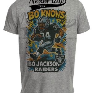 Los Angeles Raiders Bo Jackson Graffiti Bo Knows Retro Football Artwork Heather Gray Sublimated T-Shirt