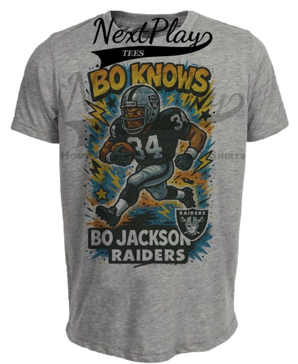 Los Angeles Raiders Bo Jackson Graffiti Bo Knows Retro Football Artwork Heather Gray Sublimated T-Shirt