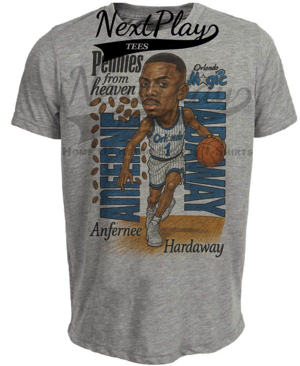 Orlando Magic Penny Anfernee Hardaway Retro Basketball 1994 Artwork Heather Gray Sublimated T-Shirt