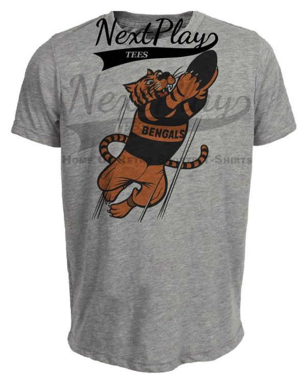 Cincinnati Bengals Retro Mascot Football 1967 Artwork Heather Gray Sublimated T-Shirt