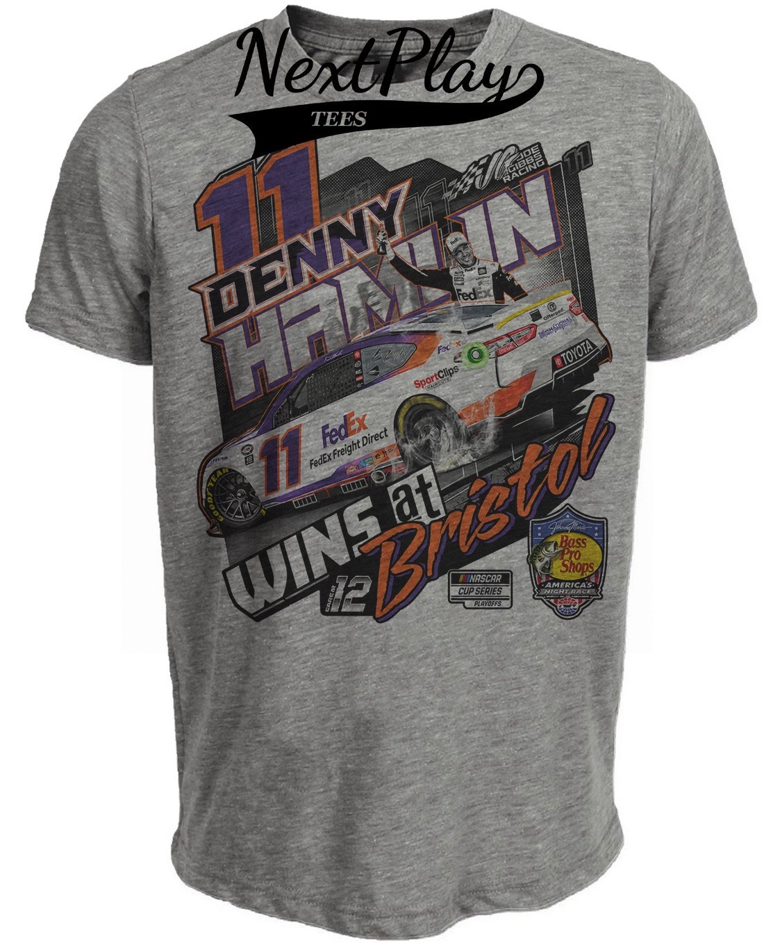 Denny Hamlin Bristol Retro Racing Gray Sublimated T-Shirt
