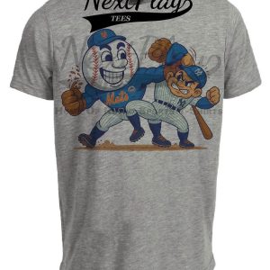 New York Mets vs. New York Yankees Retro Rivalry Mr. Met Baseball 1998 Artwork Heather Gray Sublimated T-Shirt