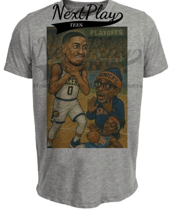 Indiana Pacers Tyrese Haliburton Choke Sign To Spike Lee Exclusive Retro Basketball Artwork Heather Gray Sublimated T-Shirt