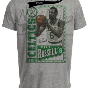 Boston Celtics Bill Russell Exclusive Retro Basketball 1960 Artwork Heather Gray Sublimated T-Shirt