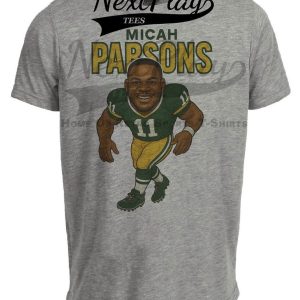 Green Bay Packers Micah Parsons Retro Football Artwork Heather Gray Sublimated T-Shirt