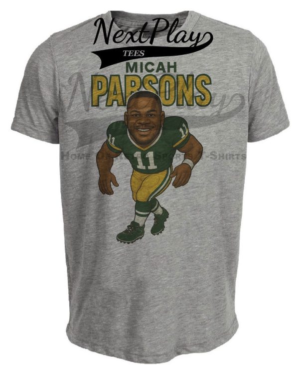 Green Bay Packers Micah Parsons Retro Football Artwork Heather Gray Sublimated T-Shirt