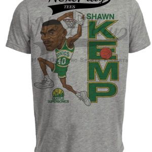 Seattle SuperSonics Shawn Kemp Retro Basketball 1993 Artwork Heather Gray Sublimated T-Shirt