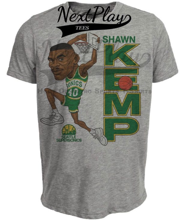 Seattle SuperSonics Shawn Kemp Retro Basketball 1993 Artwork Heather Gray Sublimated T-Shirt
