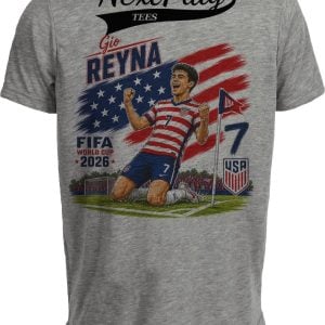 USA Gio Reyna World Cup Soccer Caricature Gray Sublimated T-Shirt