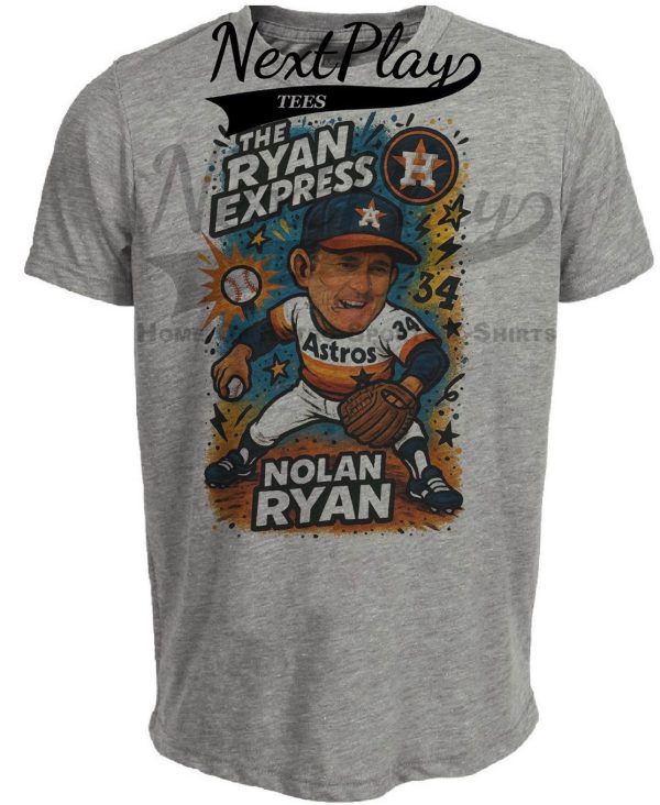 Houston Astros Nolan Ryan Express Exclusive Retro Baseball Graffiti Artwork Heather Gray Sublimated T-Shirt