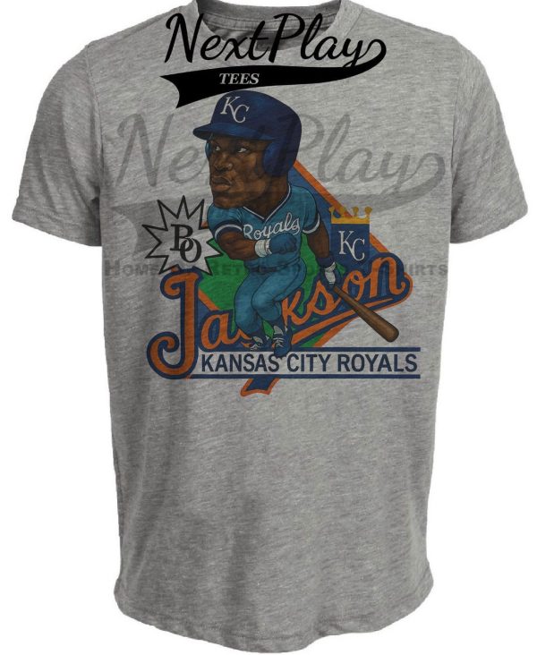 Kansas City Royals Bo Jackson Exclusive Retro Baseball 1988 Artwork Heather Gray Sublimated T-Shirt