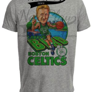 Boston Celtics Larry Bird Exclusive Retro Basketball 1990 Artwork Heather Gray Sublimated T-Shirt