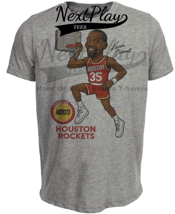 Houston Rockets Kevin Durant Exclusive Retro Basketball Artwork Heather Gray Sublimated T-Shirt