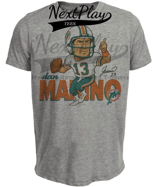 Miami Dolphins Dan Marino Retro Football 1985 Artwork Heather Gray Sublimated T-Shirt