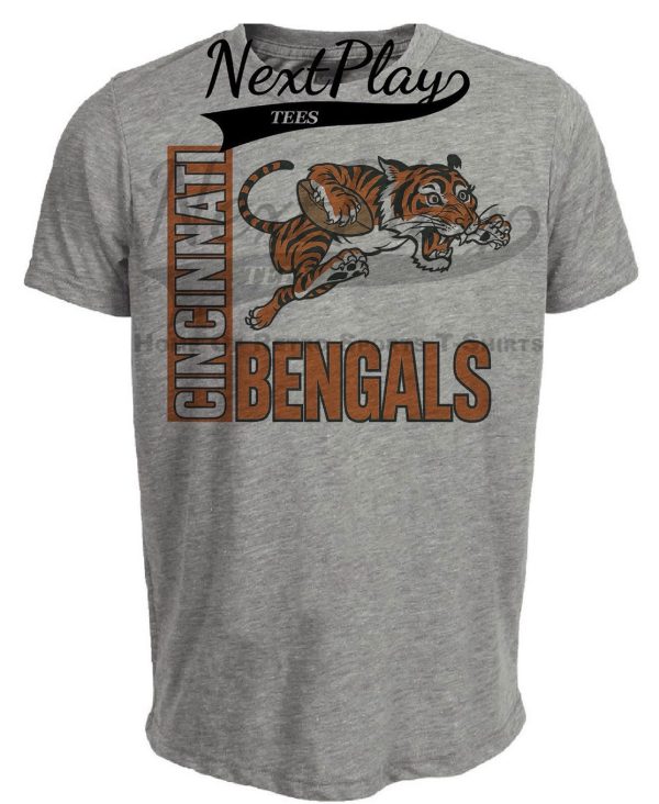 Cincinnati Bengals Throwback Retro Football 1968 Artwork Heather Gray Sublimated T-Shirt