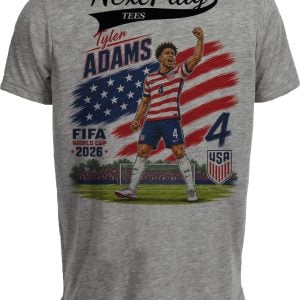 USA Tyler Adams World Cup Soccer Caricature Gray Sublimated T-Shirt