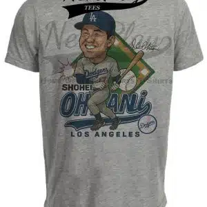Los Angeles Dodgers Shohei Ohtani Caricature Exclusive Retro Baseball Artwork Heather Gray Sublimated T-Shirt