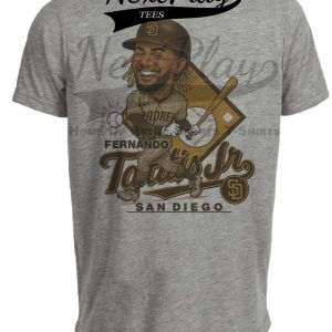 San Diego Padres Fernando Tatis Jr. Exclusive Retro Baseball RC Artwork Heather Gray Sublimated T-Shirt